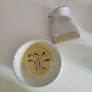 Artisian Handmade Pottery Creamer & Bowl Farmhouse Folk Art